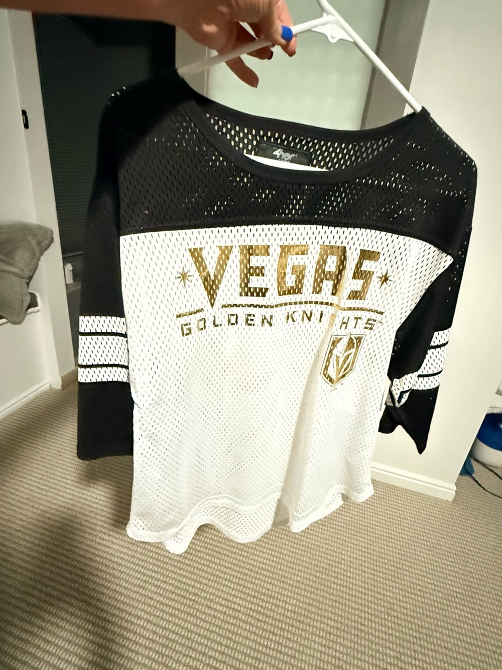 Vegas Golden Knights Mesh Pullover Jersey Tee - White & Black with Gold Print